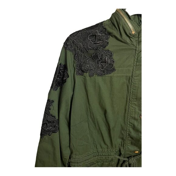 denim 24/7 Army Green Dress‎ Jacket with Black Lace Trim Size 16W NWOT - Picture 3 of 12